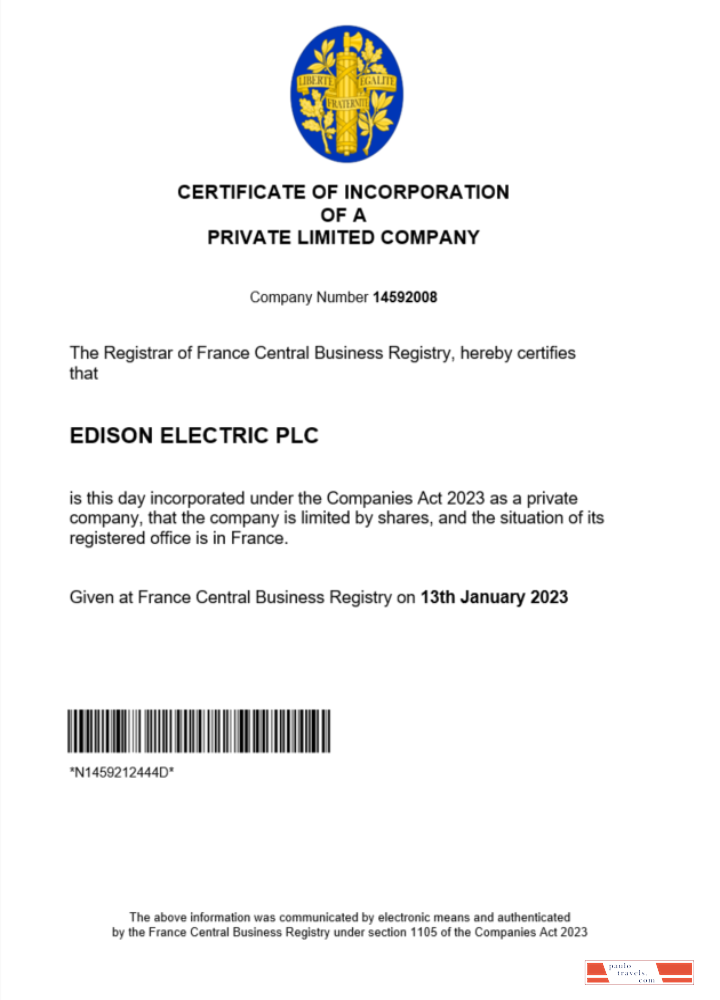 France certificate of registration Word and PDF template